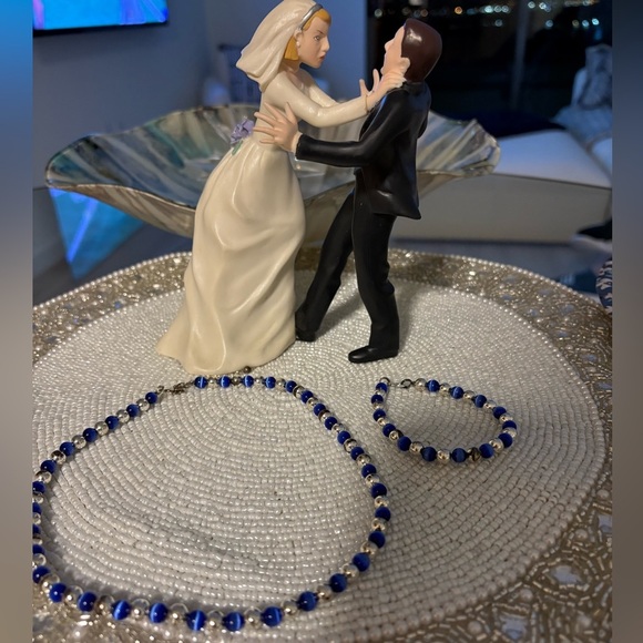 2fer Crystal Blue Beaded Necklace & Bracelet Wedding Set. “SOMETHING BLUE” 👰🎁 - Picture 2 of 5